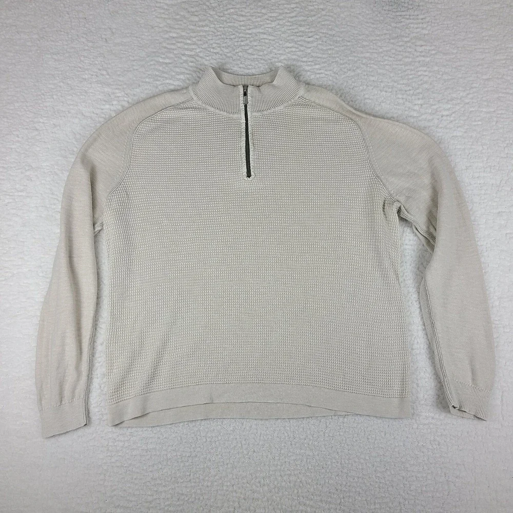 Tommy Bahama Sweater Mens Large Beige‎ Knitted Quarter Zip Sweatshirt